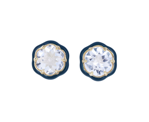 Teal Enamel and Rock Crystal Candy Flower Earrings