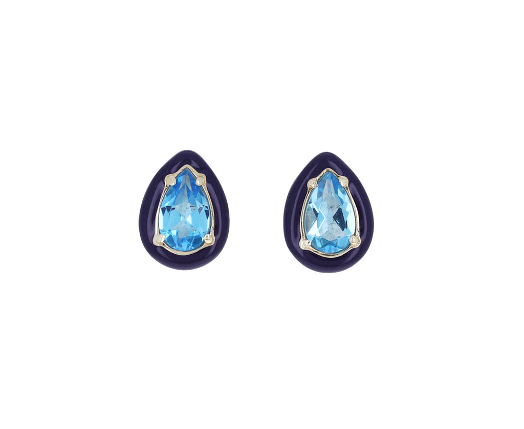 Rock Crystal and Blue Enamel Gum Drop Earrings