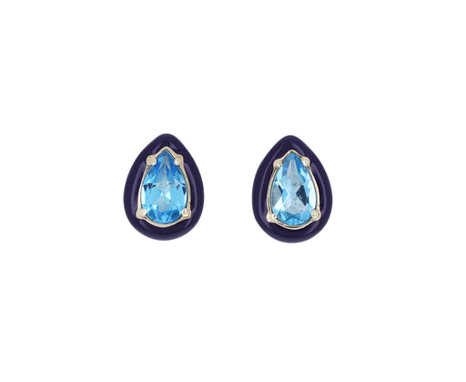 Rock Crystal and Blue Enamel Gum Drop Earrings