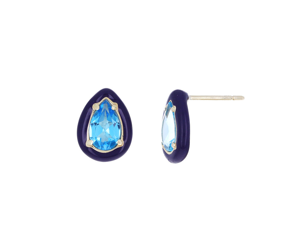 Rock Crystal and Blue Enamel Gum Drop Earrings