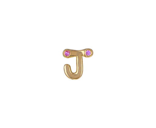 Pink Sapphire 'J' Bubble Letter SINGLE Stud Earring