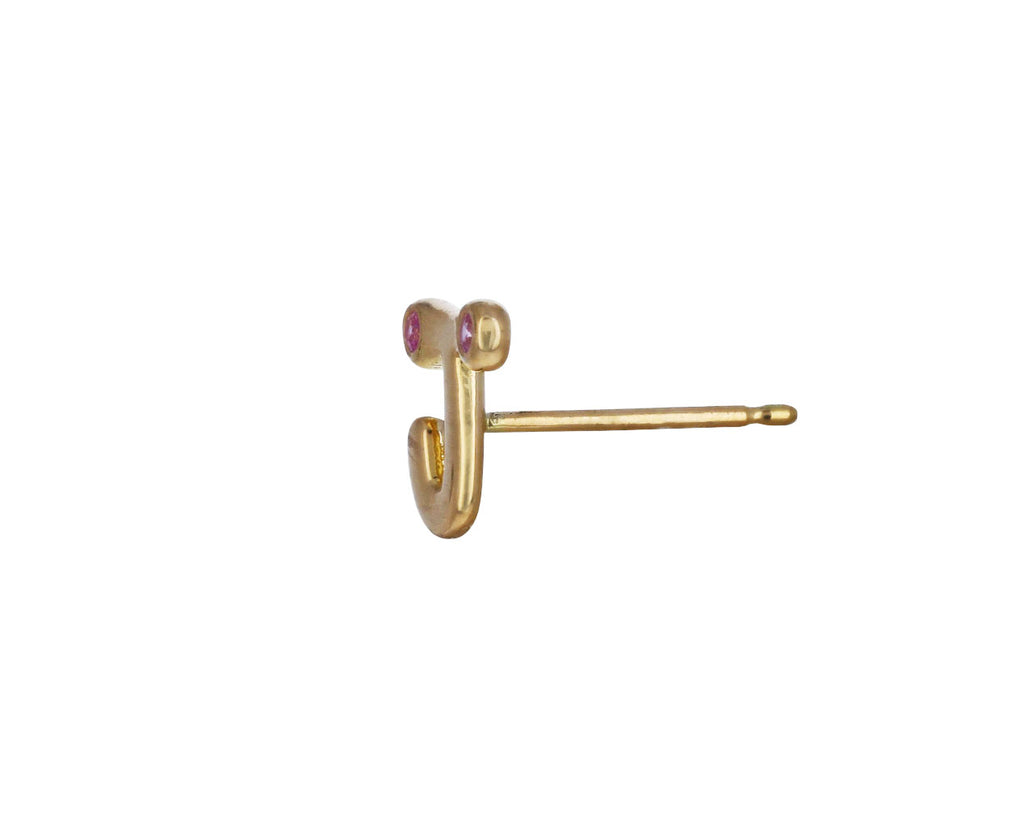 Pink Sapphire 'J' Bubble Letter SINGLE Stud Earring
