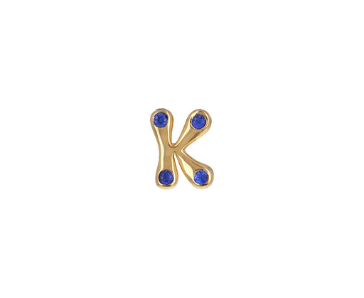 Blue Sapphire 'k" Bubble Letter SINGLE Stud Earring