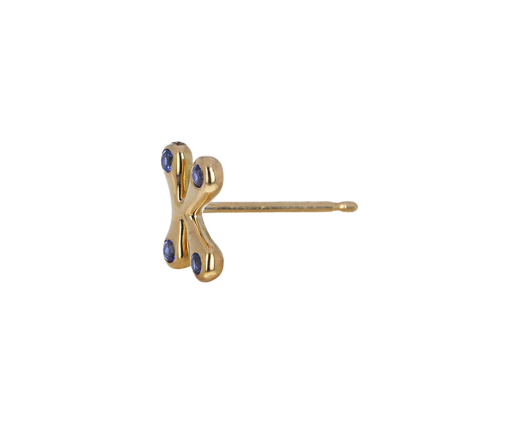 Blue Sapphire 'k" Bubble Letter SINGLE Stud Earring