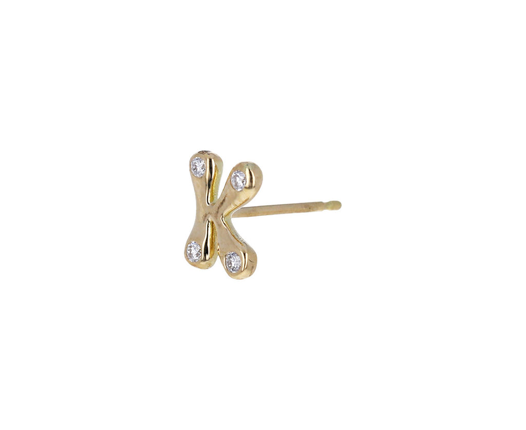 Diamond 'K' Bubble Letter SINGLE Stud Earring