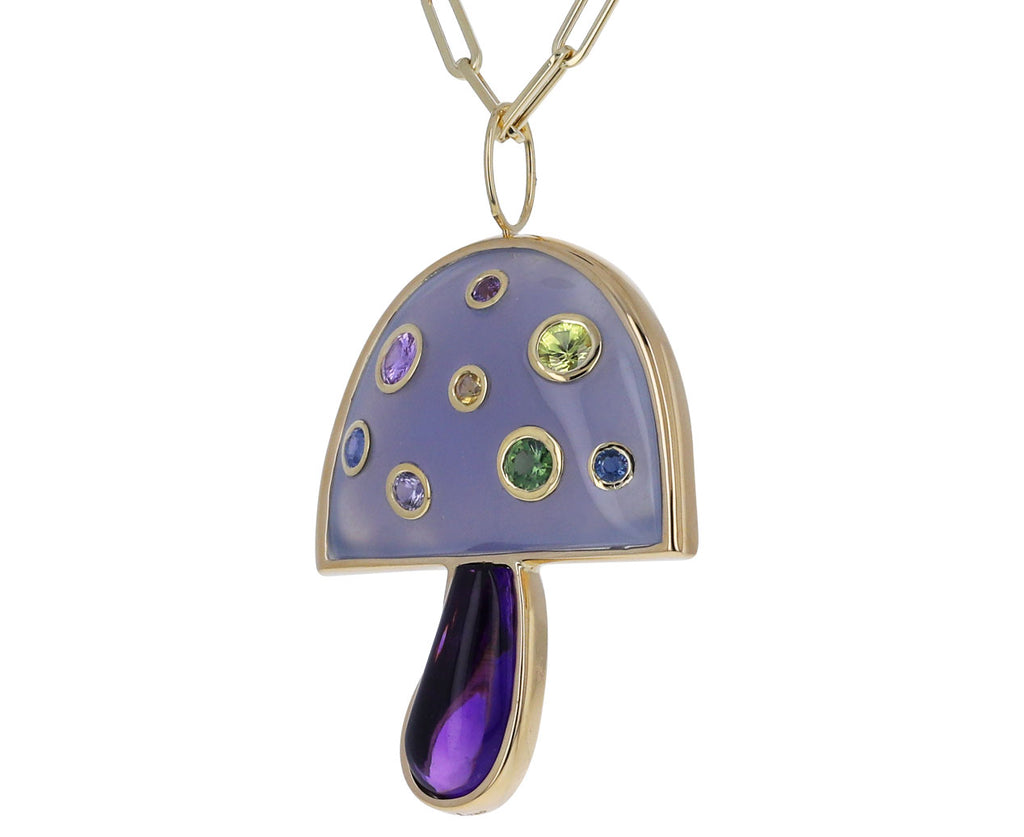 Blue Chalcedony, Amethyst and Pastel Sapphire Magic Mushroom Necklace