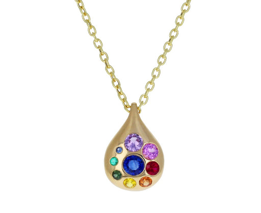Rainbow Sapphire Large Petal Pendant Necklace