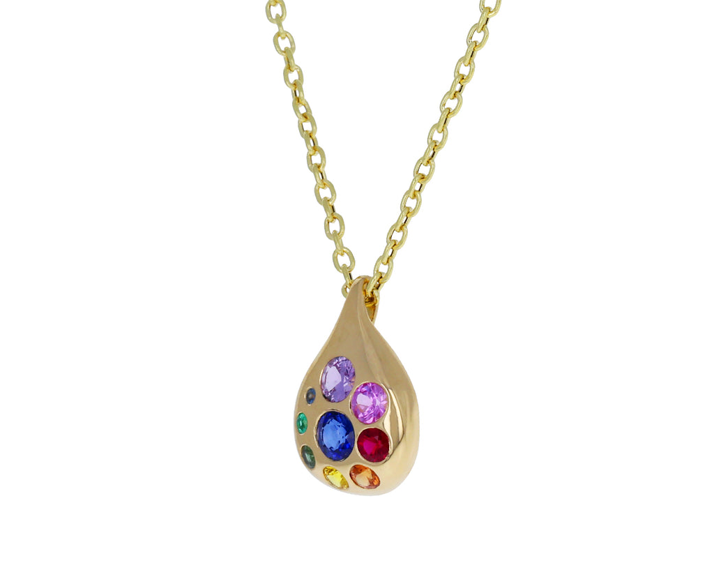 Rainbow Sapphire Large Petal Pendant Necklace