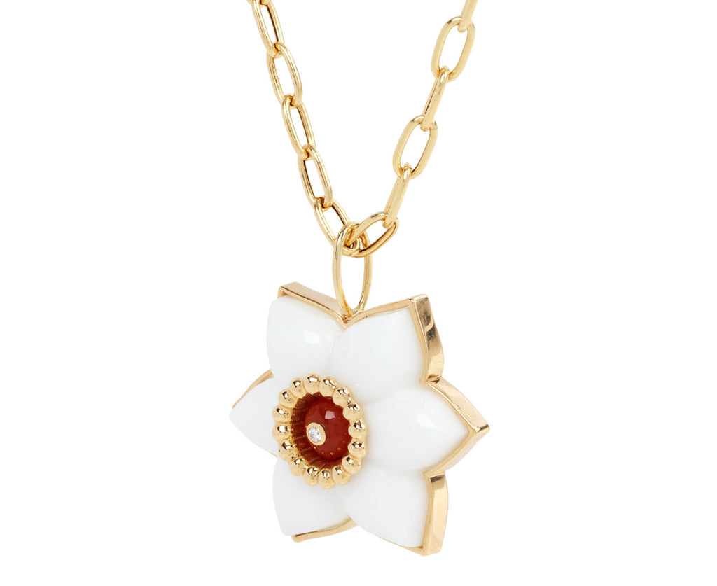 Brent Neale White Agate Daffodil Pendant Necklace Side View