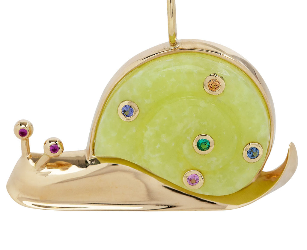 Brent Neale Brazilian Opal and Rainbow Sapphire Snail Pendant Necklace Close Up