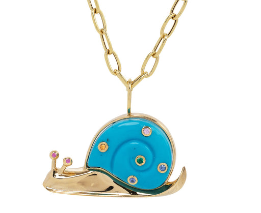 Turquoise and Rainbow Sapphire Snail Pendant Necklace