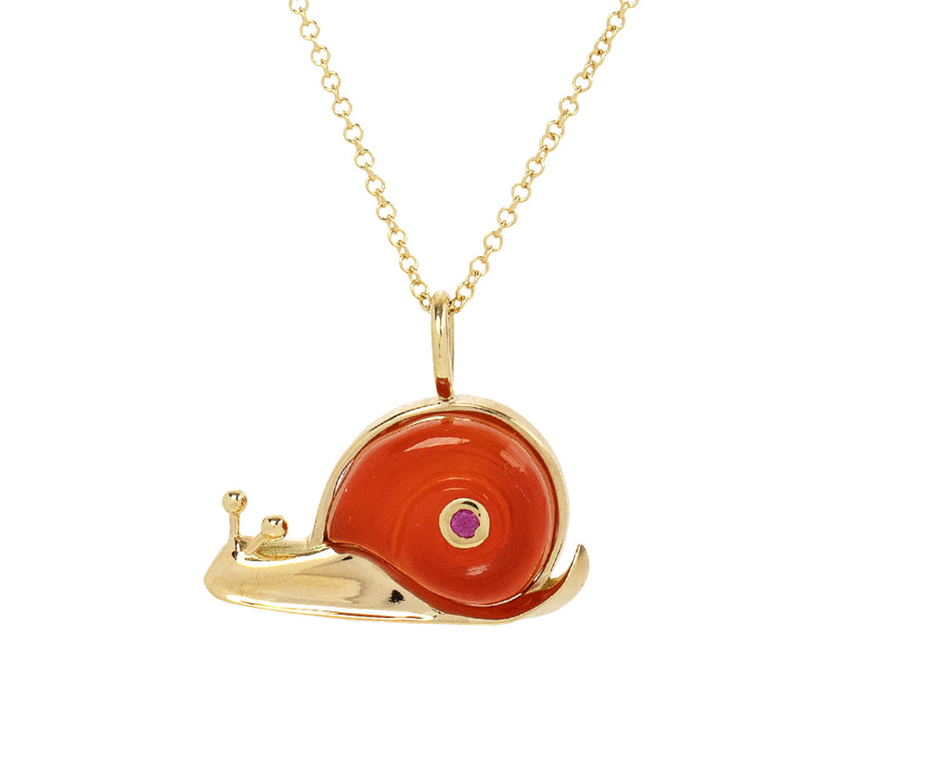 Carnelian and Pink Sapphire Small Snail Pendant Necklace