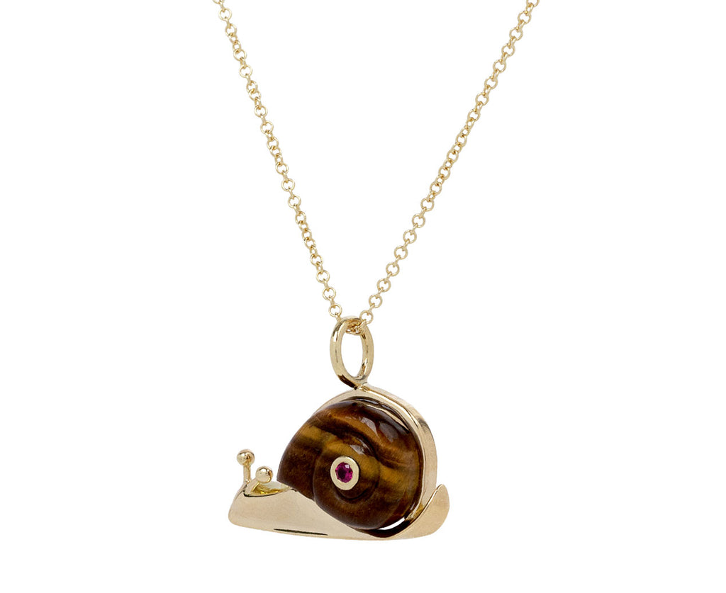 Tiger's Eye and Pink Sapphire Small Snail Pendant Necklace