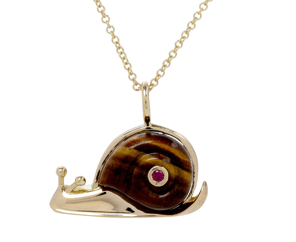 Tiger's Eye and Pink Sapphire Small Snail Pendant Necklace