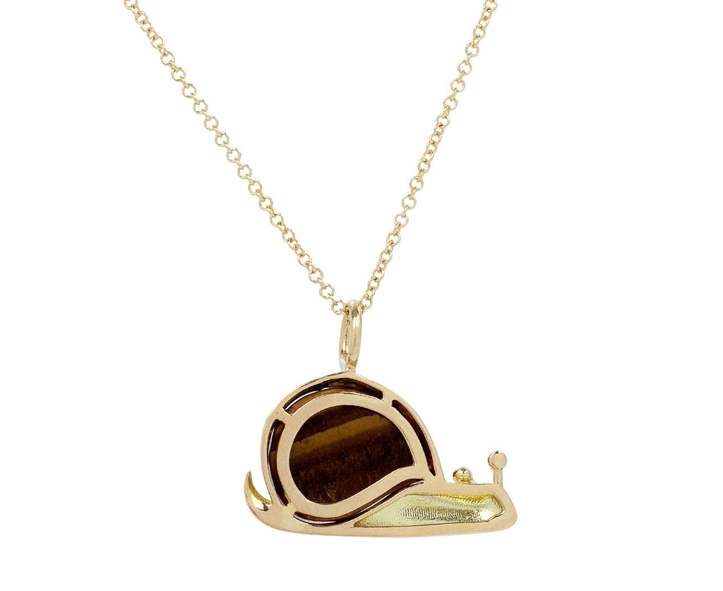 Tiger's Eye and Pink Sapphire Small Snail Pendant Necklace