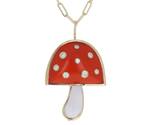 Coral, Moonstone and Diamond Magic Mushroom Necklace