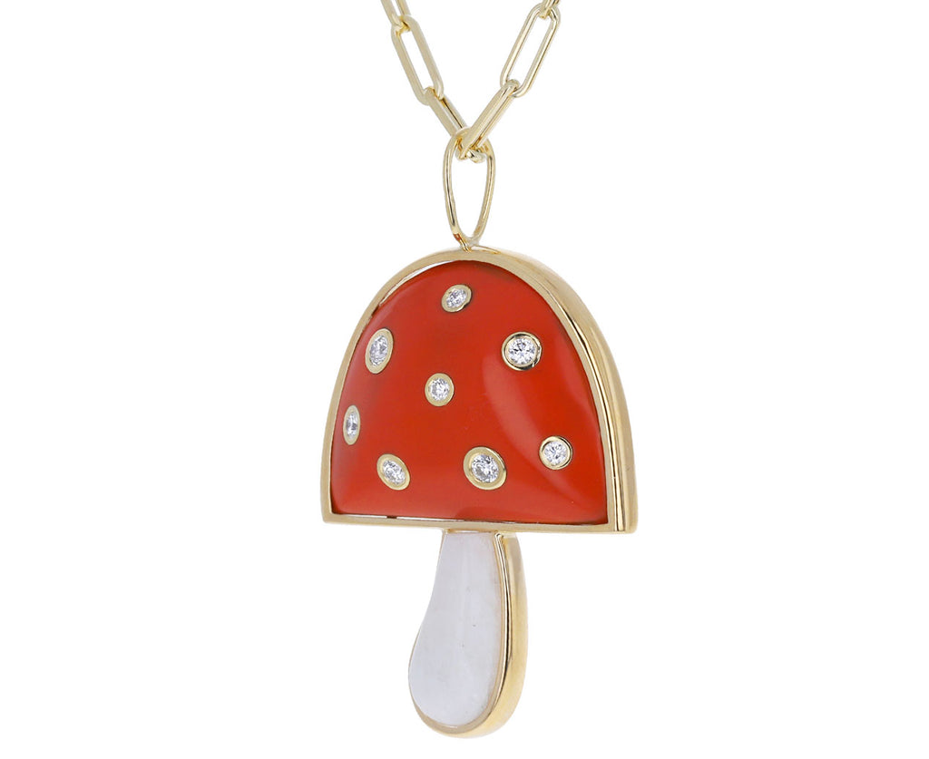 Coral, Moonstone and Diamond Magic Mushroom Necklace