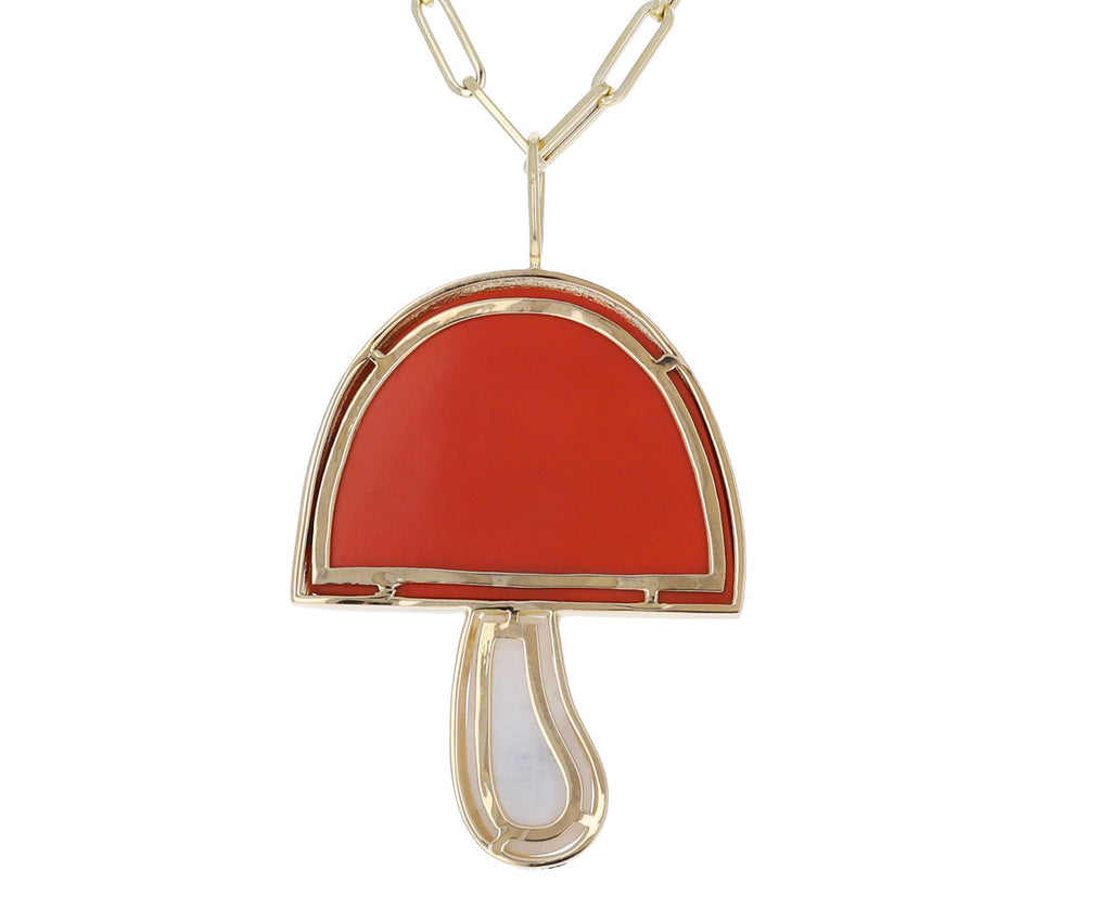 Coral, Moonstone and Diamond Magic Mushroom Necklace