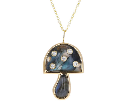 Labradorite and Diamond Mini Mushroom Necklace