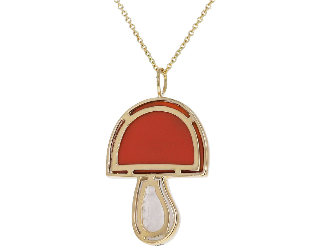 Coral, Moonstone and Diamond Mini Magic Mushroom Pendant Necklace