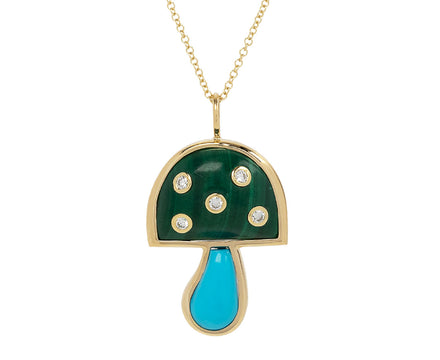 Malachite, Turquoise and Diamond Mini Mushroom Necklace