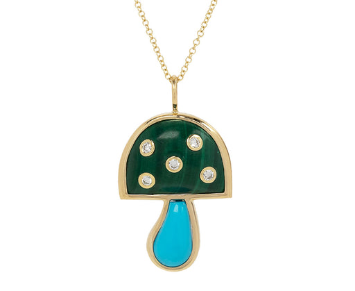 Malachite, Turquoise and Diamond Mini Mushroom Necklace