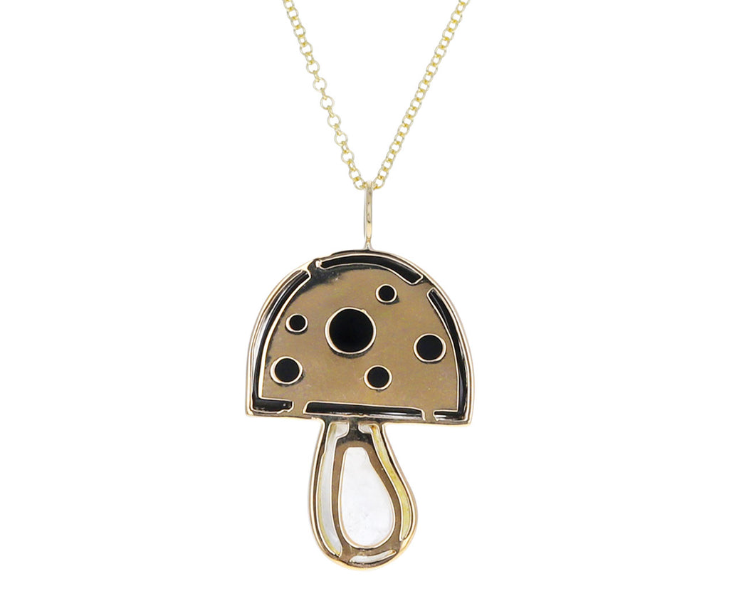 Onyx, Rainbow Moonstone and Diamond Mini Mushroom Necklace