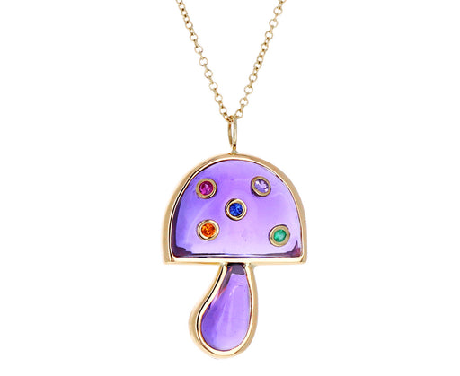 Amethyst and Sapphire Mini Mushroom Pendant Necklace