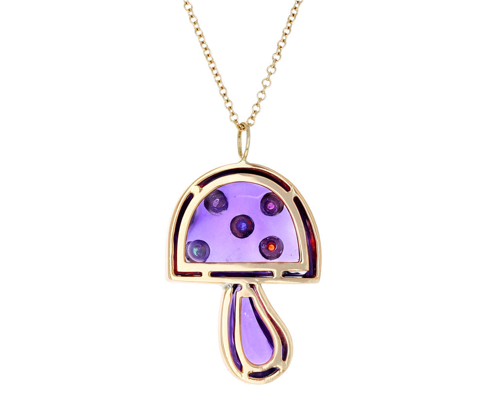 Amethyst and Sapphire Mini Mushroom Pendant Necklace