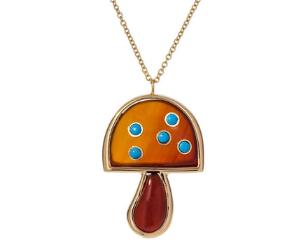 Carnelian and Turquoise Small Mushroom Necklace - TWISTonline 