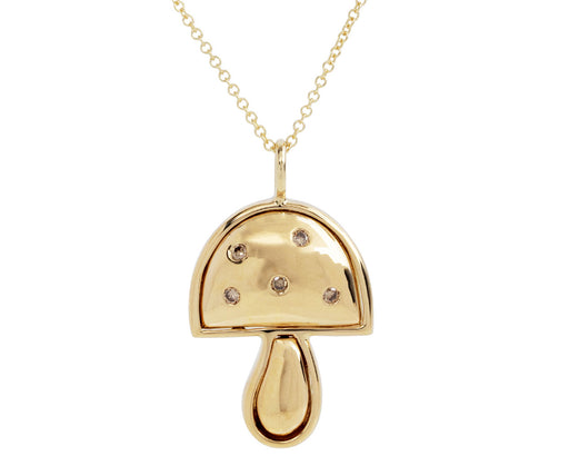 Brent Neale Gold and Diamond Mini Mushroom Pendant Necklace
