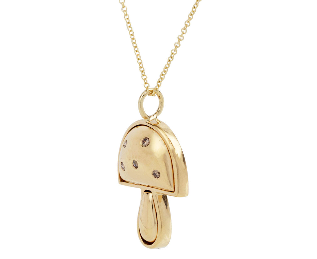 Brent Neale Gold and Diamond Mini Mushroom Pendant Necklace Side View