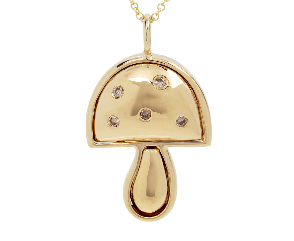 Gold and Diamond Mini Mushroom Pendant Necklace