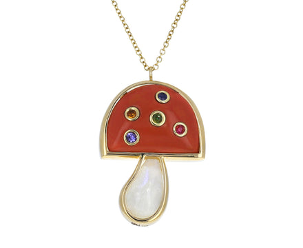 Moonstone, Coral and Multi Gem Small Mushroom Necklace - TWISTonline 