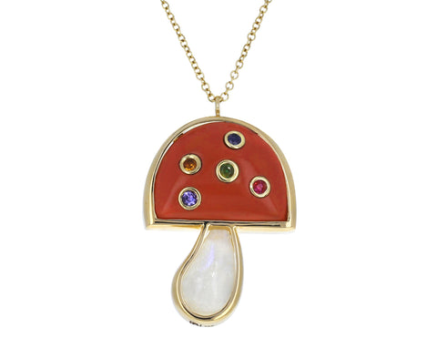 Moonstone, Coral and Multi Gem Small Mushroom Necklace - TWISTonline 