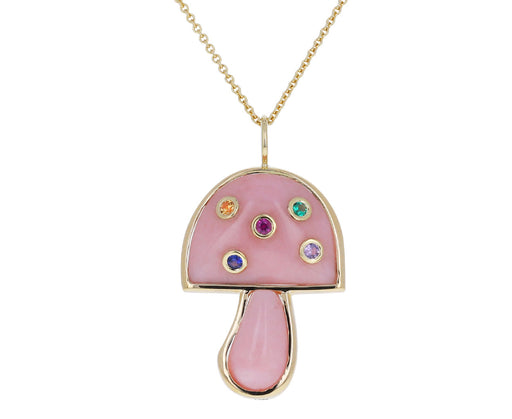 Pink Opal and Rainbow Sapphire Mini Magic Mushroom Pendant Necklace