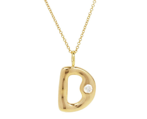 Diamond 'D' Bubble Letter Pendant Necklace