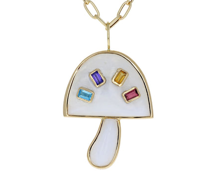 Moonstone and Multi Gem Magic Mushroom Pendant Necklace