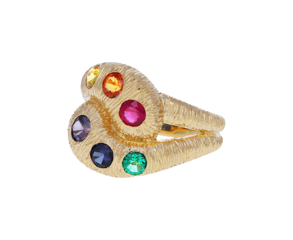 Textured Knot Ring With Multicolored Sapphires