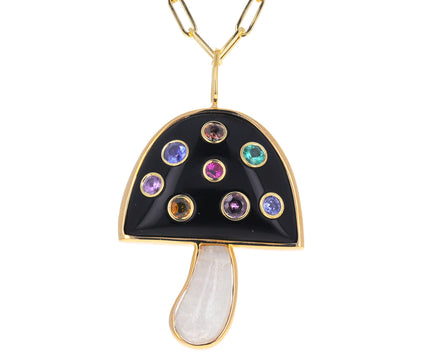 Onyx, Moonstone and Multi Gems Magic Mushroom Necklace