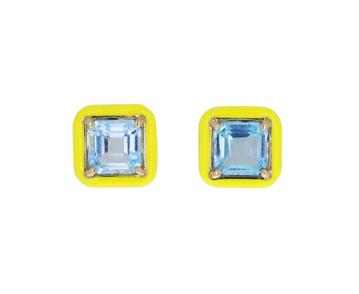 Yellow Enamel and Square Cut Blue Topaz