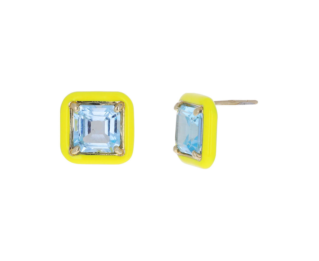 Yellow Enamel and Square Cut Blue Topaz