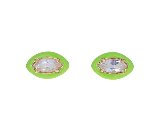 Rock Crystal and Green Enamel Sweetness Earrings