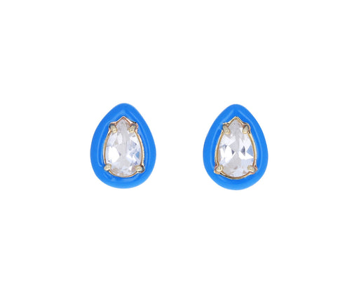 Rock Crystal and Blue Enamel Gum Drop Earrings