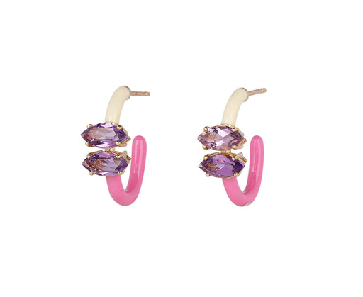 Bea Bongiasca Pink and Cream Double Marquise Amethyst B Hoop Earrings