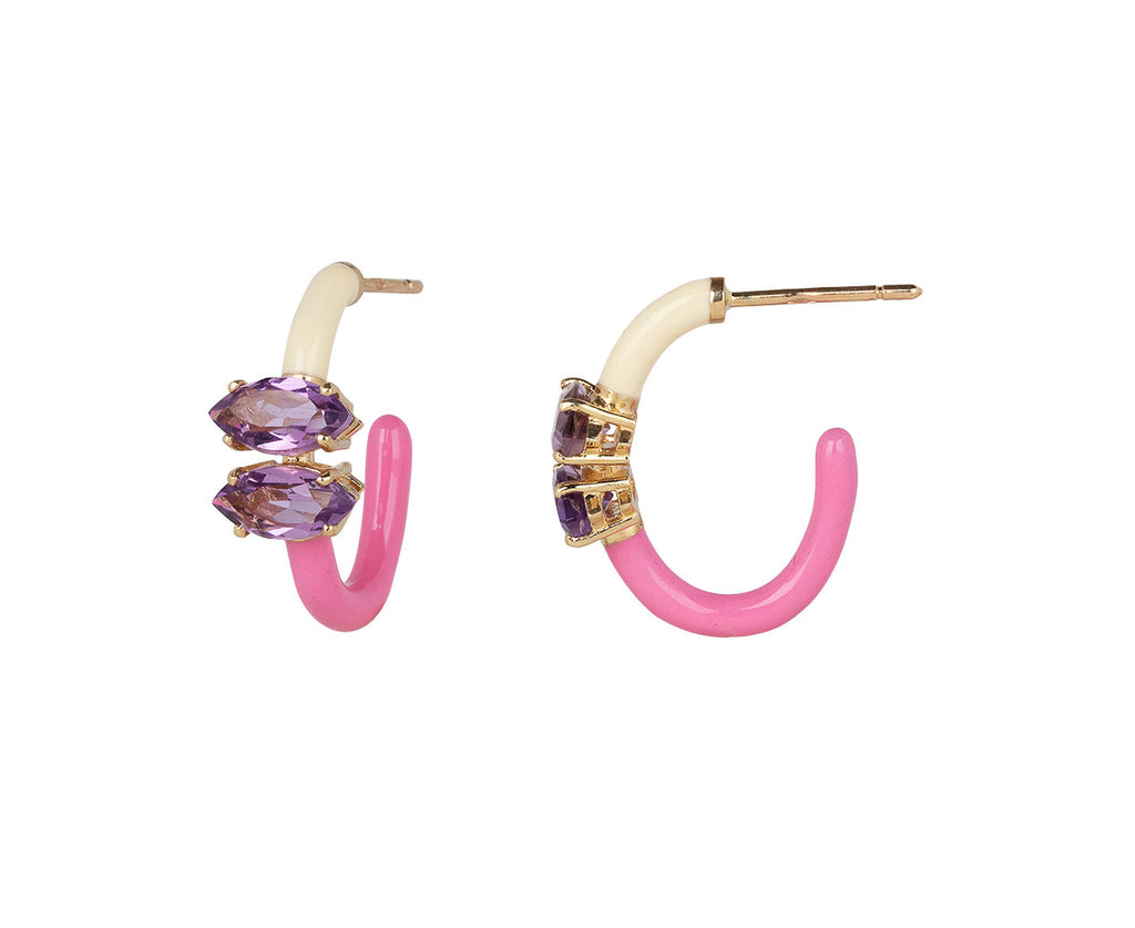 Bea Bongiasca Pink and Cream Double Marquise Amethyst B Hoop Earrings Side