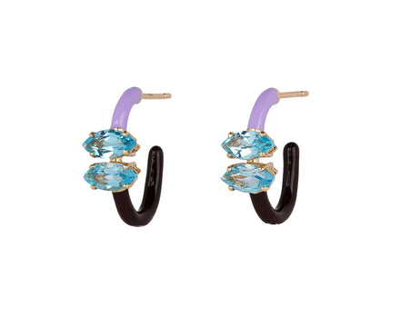 Bea Bongiasca Lavender and Chocolate Double Marquise Blue Topaz B Hoop Earrings