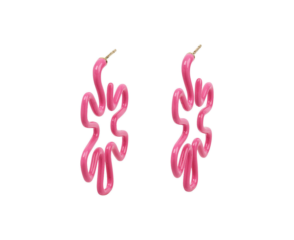 Bubblegum Pink Enamel Flower Hoop Earrings