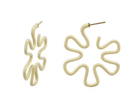 Panna Cream Enamel Flower Hoop Earrings