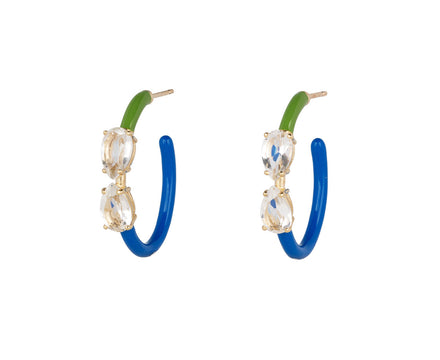 Bea Bongiasca Pistachio and Cobalt Rock Crystal Drop Cut Vine Hoop Earrings